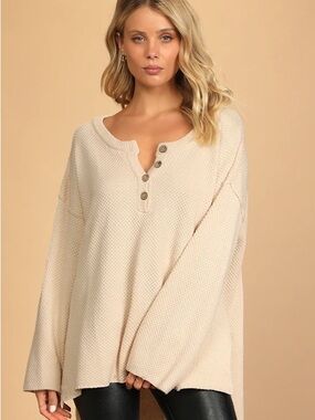 Lulus Cold Days Cream Knit Oversized Sweater Top